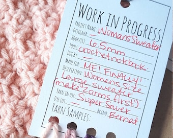 Häkelprojekt WIP Tags: Handgefertigte Kleidungskarten (PDF Download)