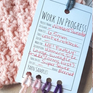 8 kant-en-klare werk in uitvoering-tags. WIP hang tag voor handgemaakte gehaakte kleding/projecten -DIY printbaar- PDF Instant Download projectkaarten
