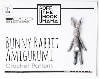 Amigurumi Bunny crochet pattern. Rabbit plushie DIY Instant download PDF Pattern.  Written Crochet Pattern with Youtube Video Tutorials.