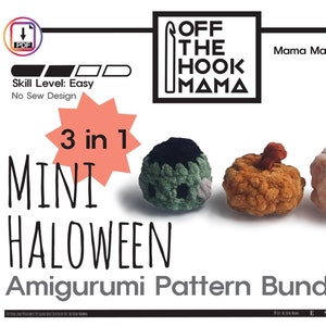 Halloween Amigurumi Crochet Pattern Bundle: Brain, Pumpkin, Frankenstein (PDF Pattern)