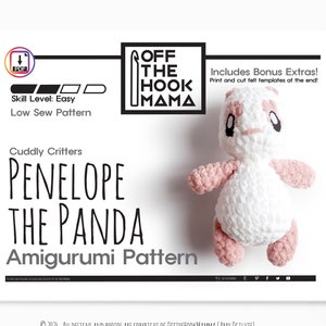 Penelope il panda, tenera serie Critters in ciniglia Vol 3. Peluche elegante Amigurumi Panda Amico modello all'uncinetto