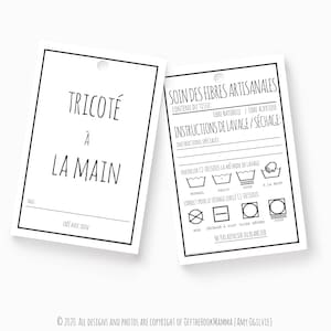 Impression und Découpe DIY – Tricoter par étiquette à la main / Taille und étiquettes d’entretien des Fibers pour les projets faits à la main.