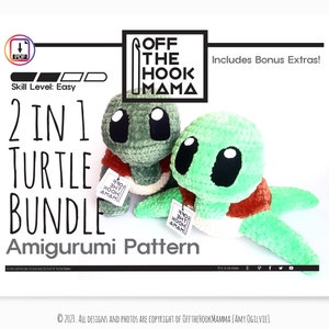 Lot de motifs amigurumi tortue et tortue de mer - Lot de motifs 2 en 1 pour peluche au crochet. Comprend un didacticiel photo. Bricolage en peluche pour enfants.