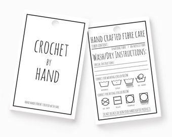 DIY Crochet Tags - Print and Cut. Size & Material Fiber Care Hang labels. 16 Handmade Crochet product tags with mark up washing instructions