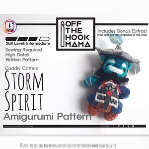 Storm Spirit Peluche Amigurumi, tenerissimi personaggi in ciniglia. Modello all'uncinetto con filato elegante