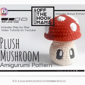 Boho DIY Crochet Mushroom PATTERN - Plush Mush room Amigurumi, crochet plushie pattern, Kawaii Chubby Mushy. PDF includes felt eye templates