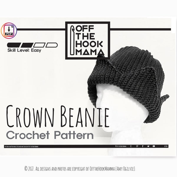 PDF Instant Download - CROCHET PATTERN - Riverdale, Jug Head Jones ribbed crochet Crown hat pattern. Whoopie Cap.