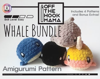 Whale Amigurumi Crochet Pattern Bundle: Orca, Narwhal, Dolphin (PDF Pattern)