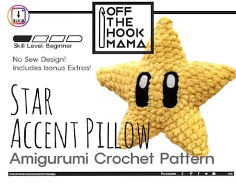 Boho Star Shaped Amigurumi Crochet Throw Pillow PATTERN - No Sew Amigurumi, crochet nursery pillow, Twinkle twinkle star Instant Download
