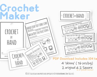 Printable Crochet Etsy Maker tag Bundle / Crochet by hand tag/ Skinny tags/ Washing labels / care instruction/  Craft supplies/ garment tag