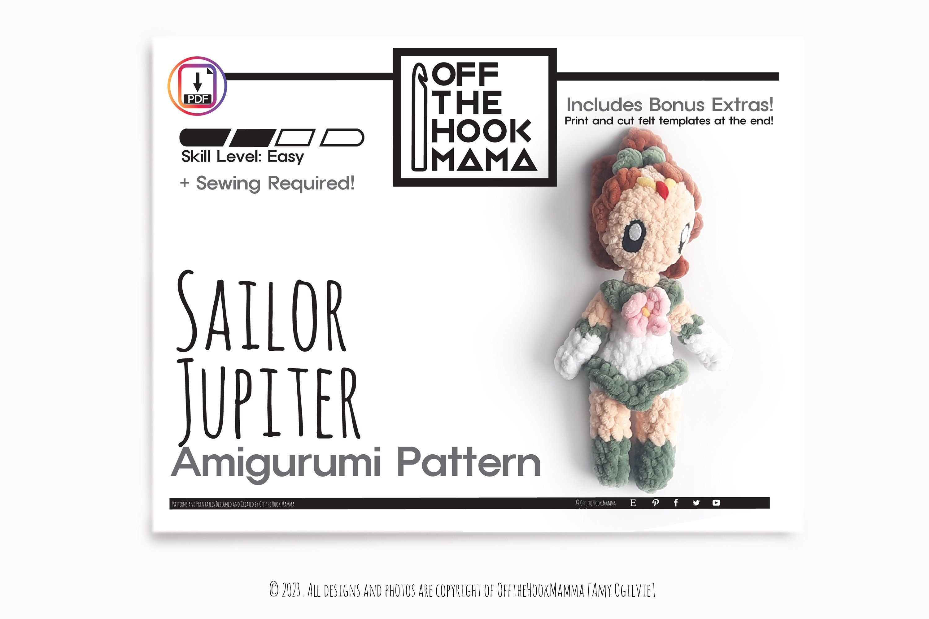 Wzór na szydełkową maskotkę Sailor Jupiter: pluszowe chibi (PDF