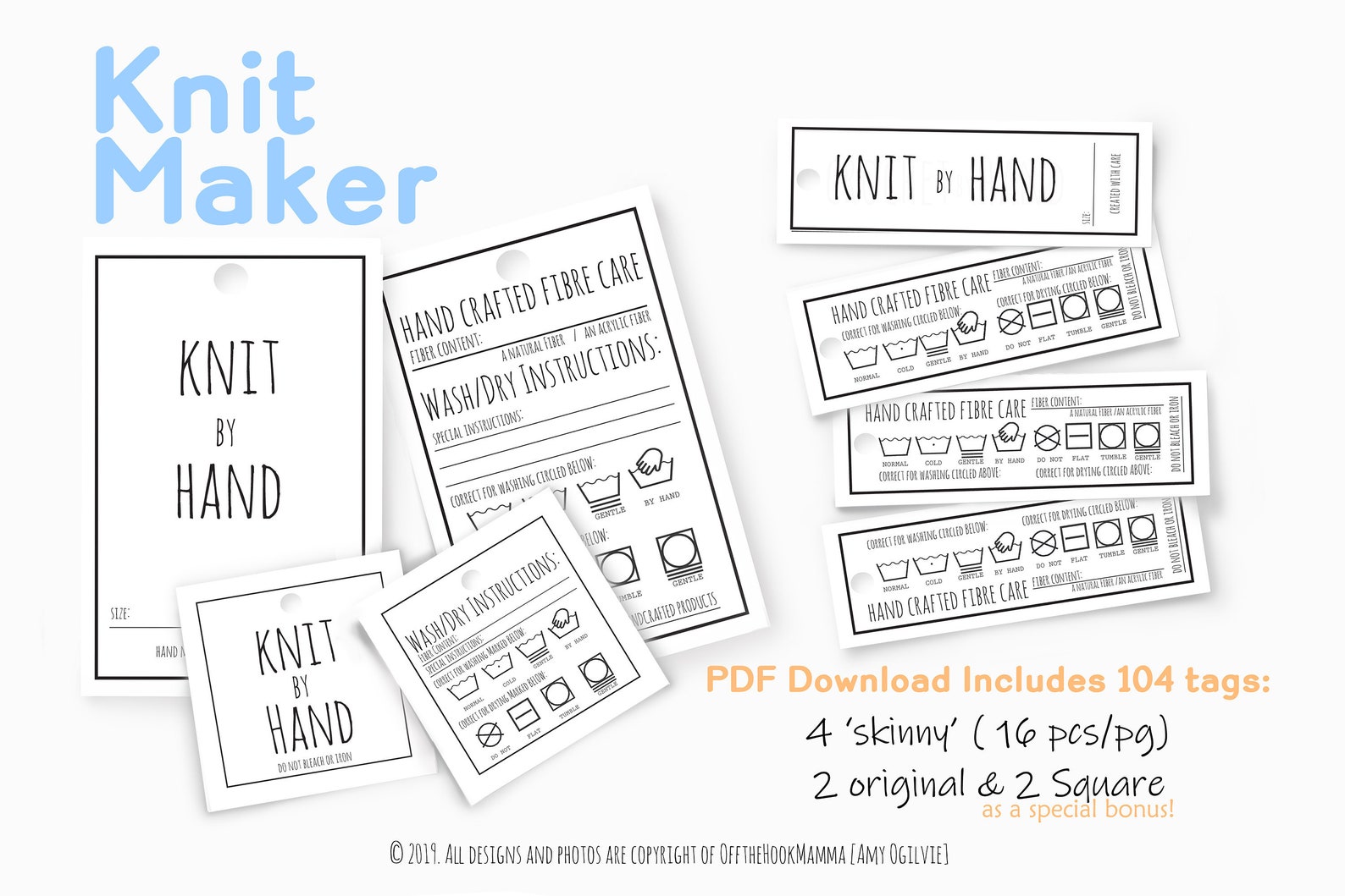 Printable Knit Etsy Maker Tag Bundle / Knit by Hand Tag/ Etsy Canada