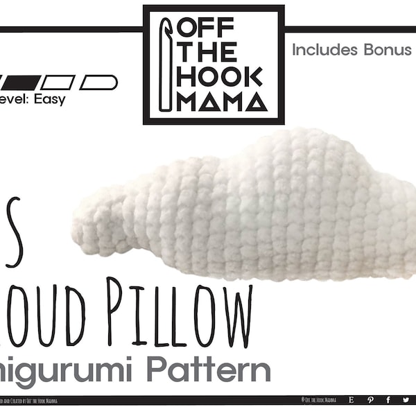 Boho Extra Extra Small Crochet Cloud PATTERN - Pillow Amigurumi, crochet throw pillow pattern, Kawaii Cloud. Includes felt  eye templates.