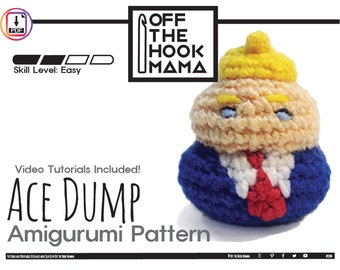 Ace Dump CROCHET PATTERN, Amigurumi poop pin cushion. Handmade crochet keychain pattern. Poop Emoji in a business suit DIY Amigurumi