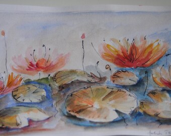 Waterlillies art, inspired by Monet original watercolour