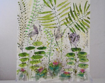 Wasserlilien-Kunst, inspiriert von Monets Originalaquarell