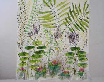 Waterlillies art, inspired by Monet original watercolour