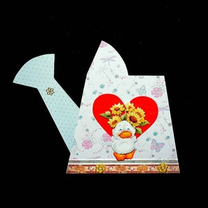 Card for various holidays, 3D duck watering can shape