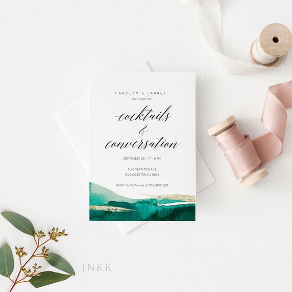 Modern Watercolor Cocktail Party Invitation Card Template Image 0