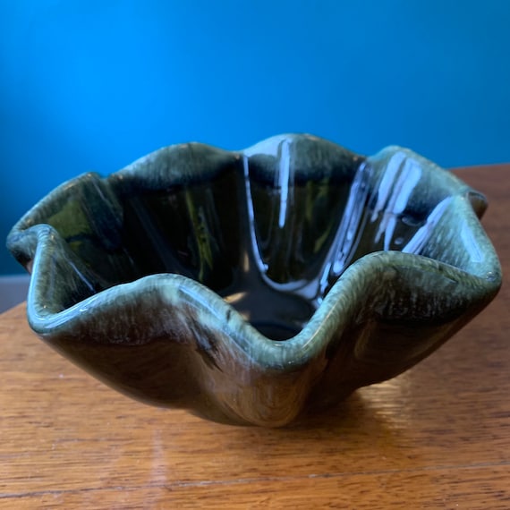 Vintage Mid Century Hull Green Drip Glaze Bowl Etsy