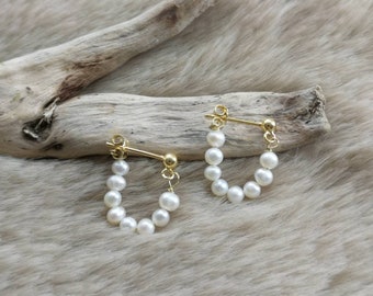 Mini pearl hoop earrings, sterling silver earrings, pearl earrings, dainty pearl earrings