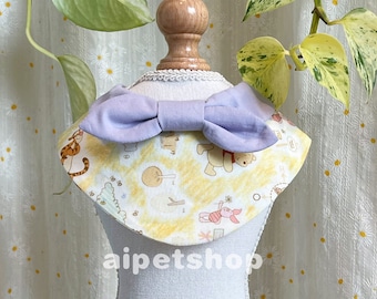 Dog Bandana Bib with Bowtie: Gingham Snap Closure