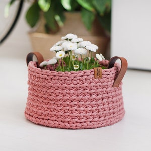 Crochet Basket, Hygge Home Accessories, Kids Room Storage, Handmade Basket, Medium Size, Pink Mauve Bowl image 1