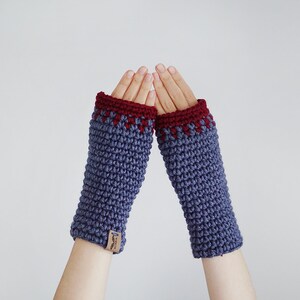 Fingerless Gloves for Women, Arm Warmers in Blue and Red, Winter Accessories