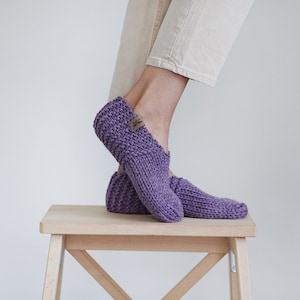 Home Soft Slippers, Knitted Socks for Women in Purple, Home Shoes, Wool Casual Socks image 1