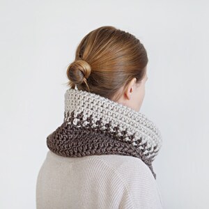 Wool Cowl, Thick Winter Scarf, Light & Dark Gray Neck Warmer, Nordic Scarf for Men or Women Brown and Beige