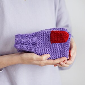 Purple Convertible Mittens for Women, Winter Accessories, Colorful Wool Gloves, Arm Warmers image 3