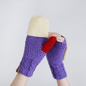 Purple Convertible Mittens for Women, Winter Accessories, Colorful Wool Gloves, Arm Warmers image 1