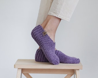 Home Soft Slippers, Knitted Socks for Women in Purple, Home Shoes, Wool Casual Socks