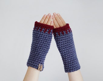 Fingerless Gloves for Women, Arm Warmers in Blue and Red, Winter Accessories
