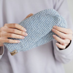 Manoplas de lana Mohair para mujer, guantes totalmente cubiertos de invierno azul, manoplas de punto delicadas imagen 4