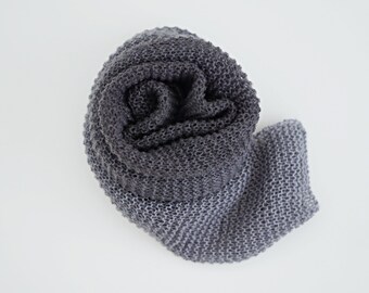 Long Knitted Scarf, Neck Warmer in Ombre Gray, Winter Wool Shawl for Women, Minimalist Accessories for Men