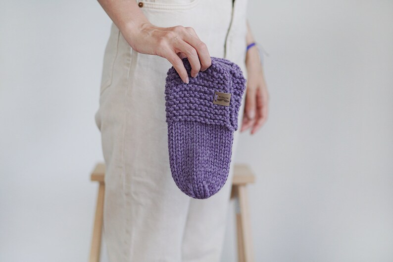 Home Soft Slippers, Knitted Socks for Women in Purple, Home Shoes, Wool Casual Socks image 2