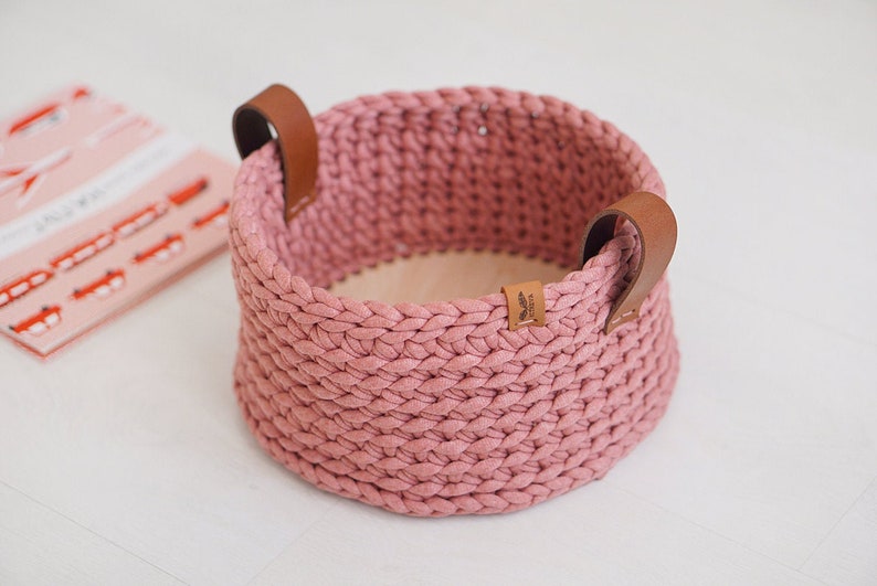 Crochet Basket, Hygge Home Accessories, Kids Room Storage, Handmade Basket, Medium Size, Pink Mauve Bowl image 2