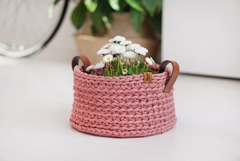 Crochet Basket, Hygge Home Accessories, Kids Room Storage, Handmade Basket, Medium Size, Pink Mauve Bowl image 1