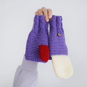 Purple Convertible Mittens for Women, Winter Accessories, Colorful Wool Gloves, Arm Warmers image 5