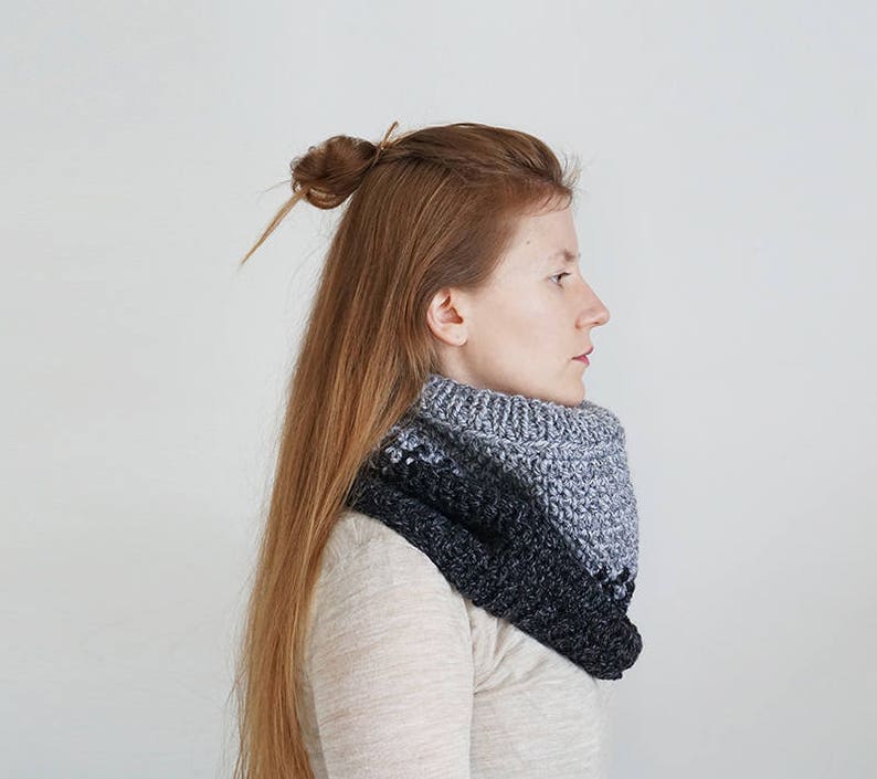 Wool Cowl, Thick Winter Scarf, Light & Dark Gray Neck Warmer, Nordic Scarf for Men or Women Dark and Light Gray