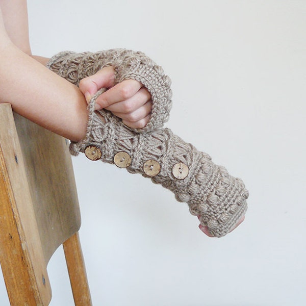 Fingerless Delicate Mittens For Women, Long Gloves, Fall and Winter Accessories In Light Brown