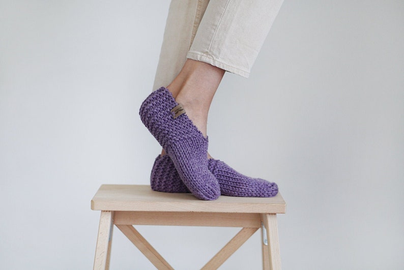 Home Soft Slippers, Knitted Socks for Women in Purple, Home Shoes, Wool Casual Socks image 1