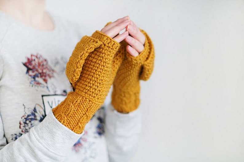 Apple Green Mittens Wool Convertible Mittens Crochet Fingerless Gloves Flip Top Mittens Fall Accessories Mustard Yellow