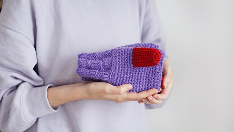Purple Convertible Mittens for Women, Winter Accessories, Colorful Wool Gloves, Arm Warmers image 3