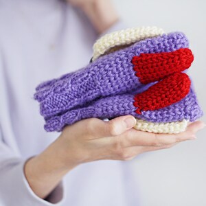 Purple Convertible Mittens for Women, Winter Accessories, Colorful Wool Gloves, Arm Warmers image 6