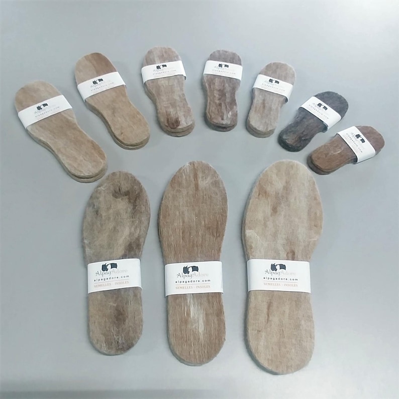 May include: A collection of 12 brown alpaca wool insoles. The insoles are made by Alpaca Amore and are available in a variety of sizes. The insoles are designed to be comfortable and supportive, and they are perfect for people who spend a lot of time on their feet.
