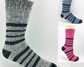 Termiska alpackasockor - randiga grå, blå, rosa - högdensitetsdämpning: varm och mjuk, unisex herr- och dammodell