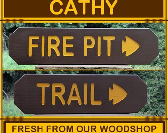 Hand Carved Fire Pit and Trail Sign- National Park Style Outdoor Fun sv