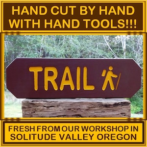 NATIONAL PARK TRAIL sign with hiker park style trail cabin lodge retreat campground sign Carved routed reflective letters and hiker MN002Ex